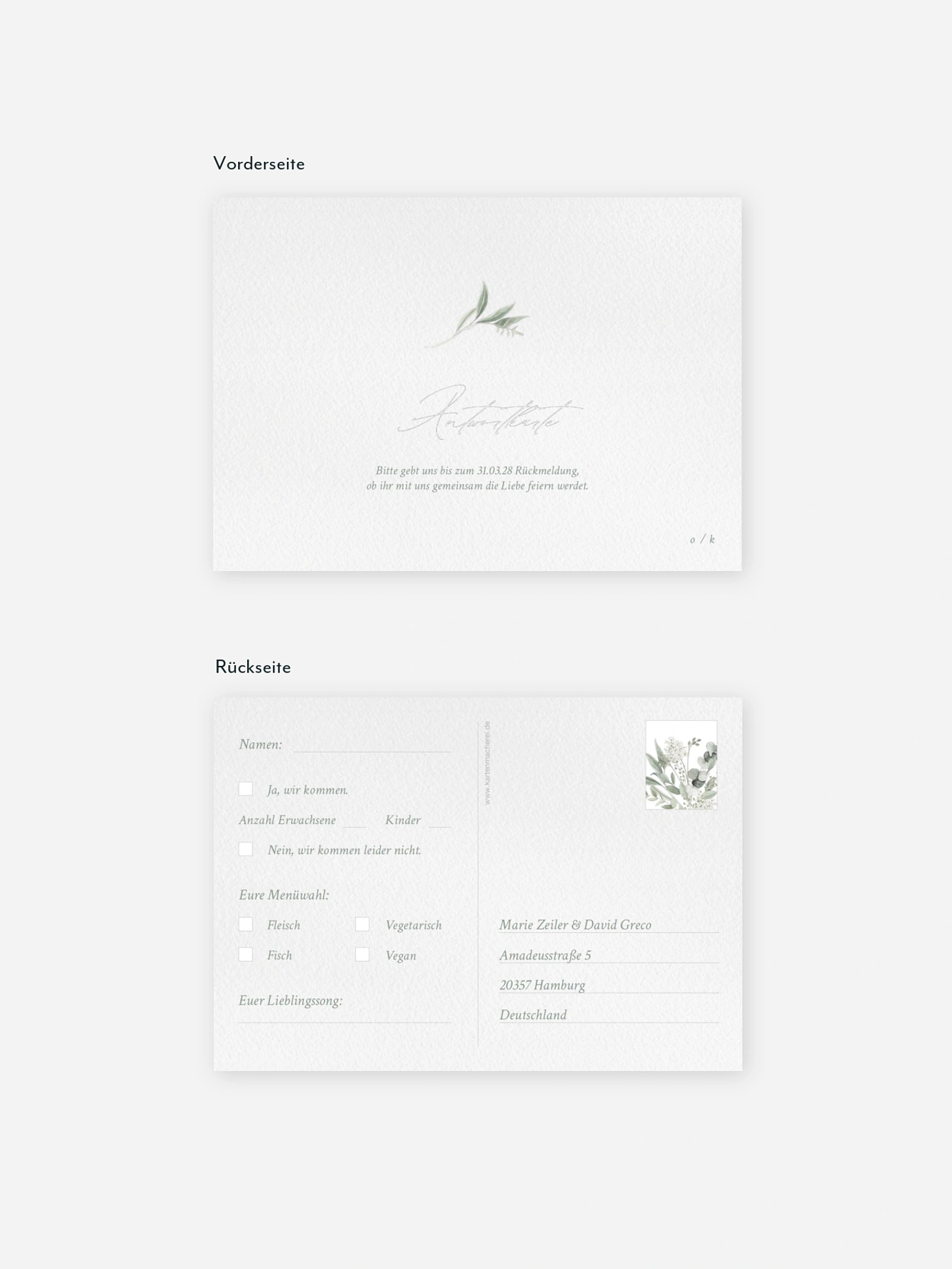 Antwortkarte Hochzeit Evergreen Elegance