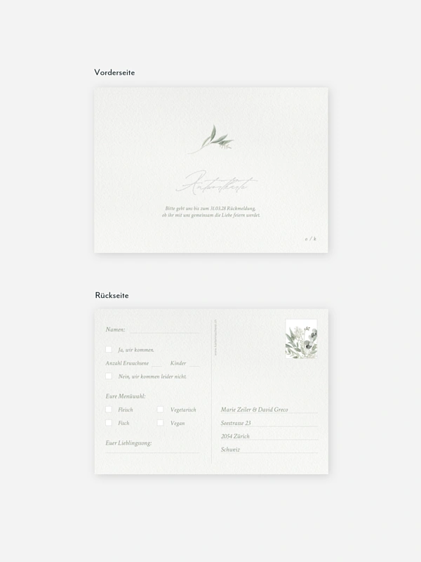 Antwortkarte Hochzeit Evergreen Elegance
