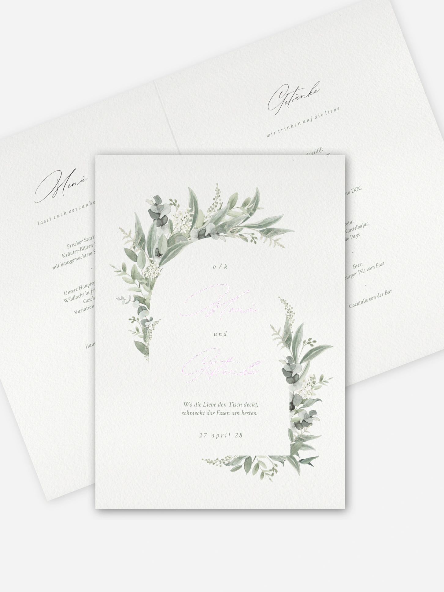 Menükarte Hochzeit Evergreen Elegance