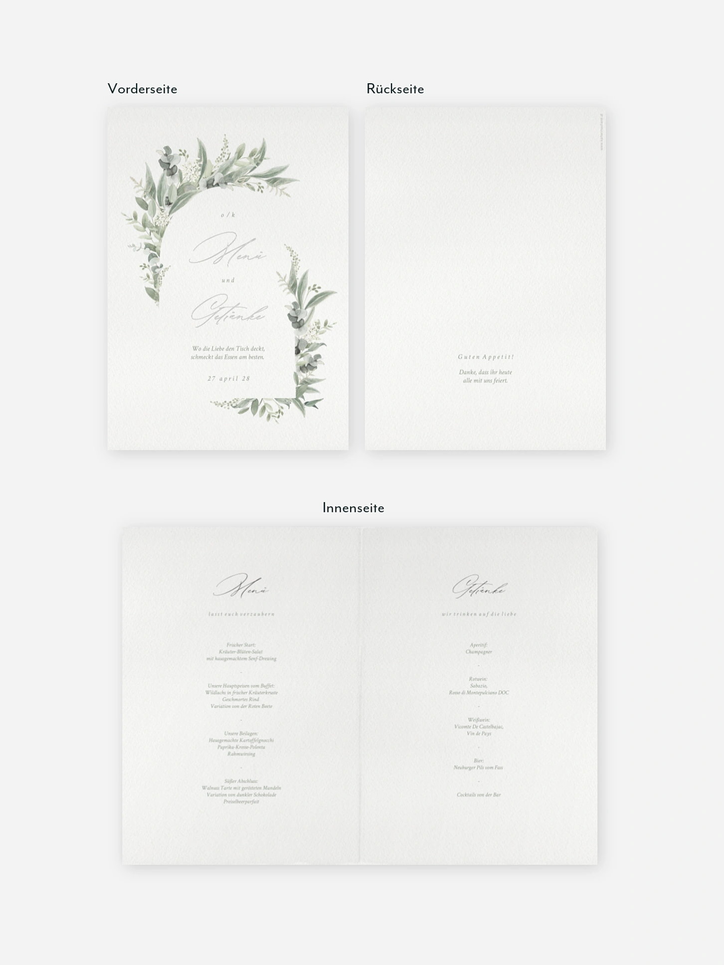 Menükarte Hochzeit Evergreen Elegance