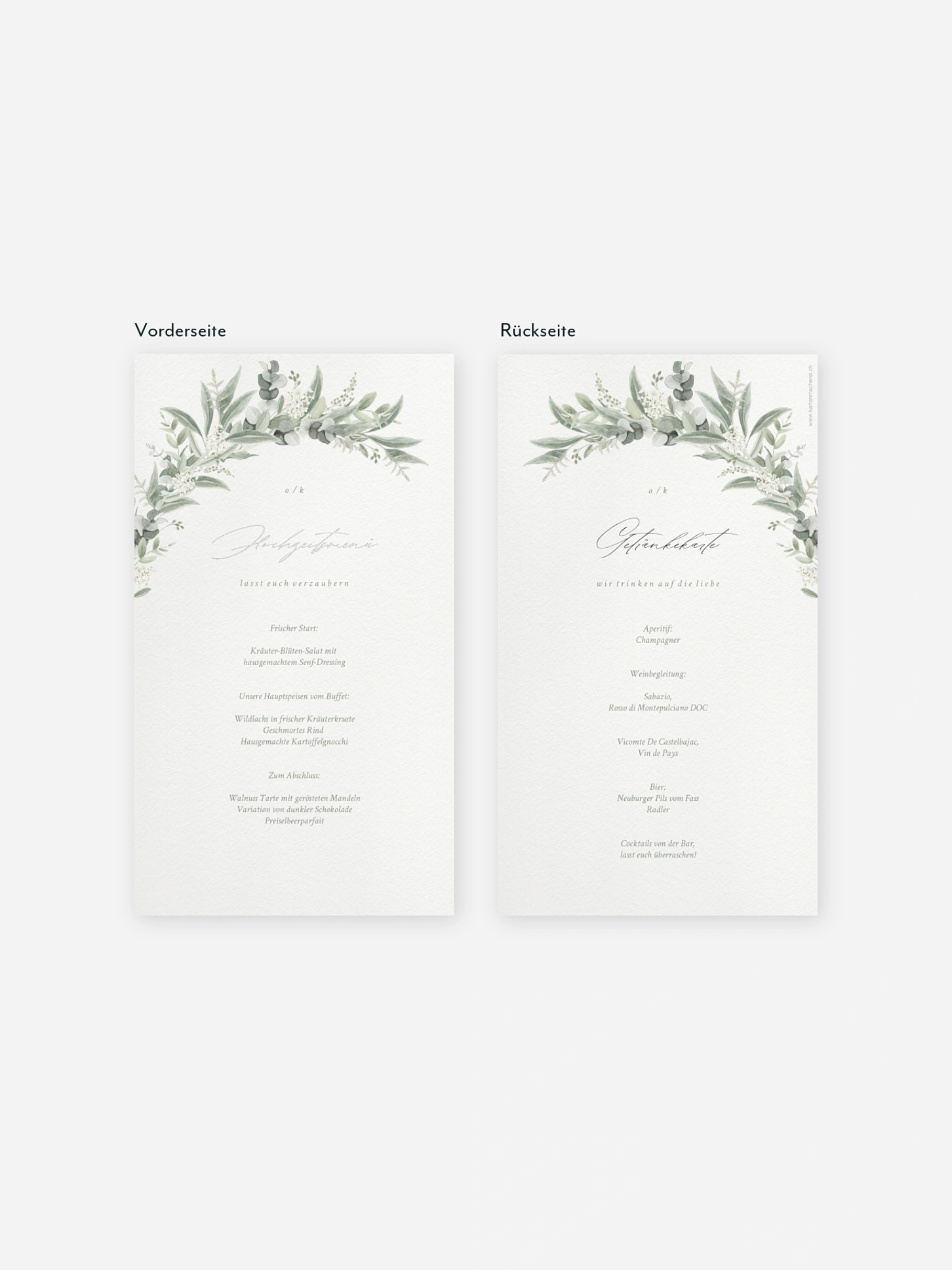 Menükarte Hochzeit Evergreen Elegance