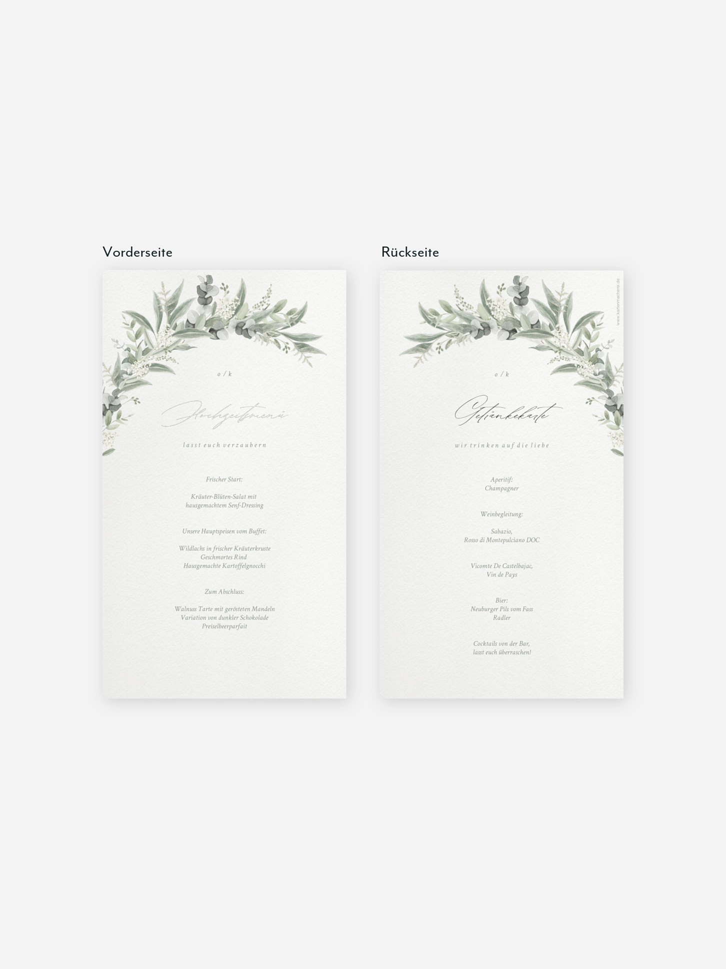 Menükarte Hochzeit Evergreen Elegance