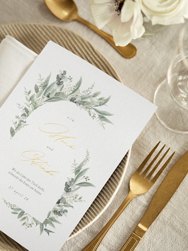 Menükarte Hochzeit Evergreen Elegance