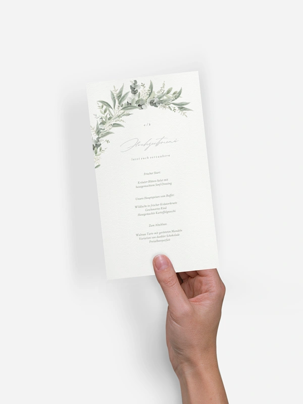 Menükarte Hochzeit Evergreen Elegance