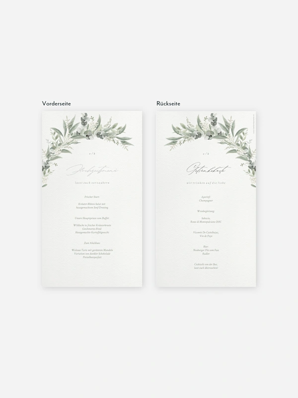 Menükarte Hochzeit Evergreen Elegance