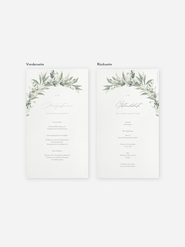 Menükarte Hochzeit Evergreen Elegance