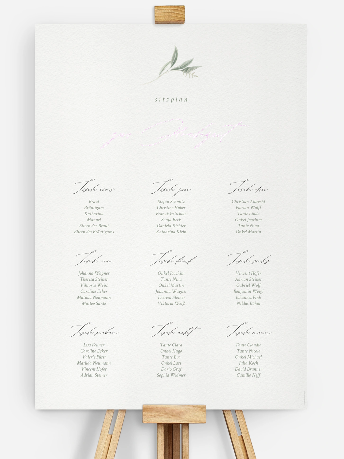 Sitzplan Plakat Evergreen Elegance