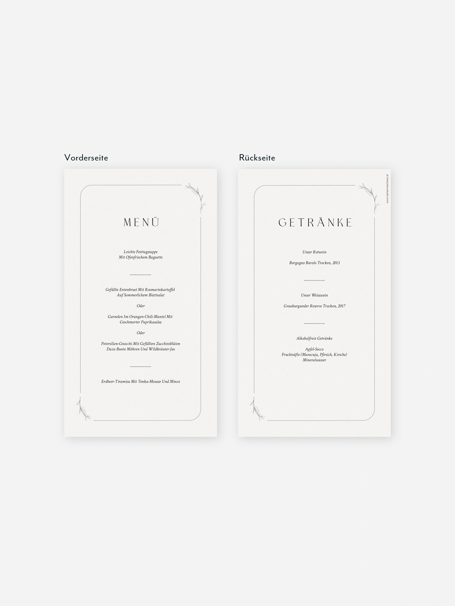 Menükarte Hochzeit Elegant Romance
