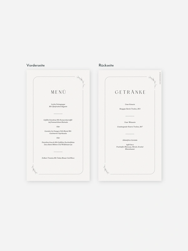Menükarte Hochzeit Elegant Romance