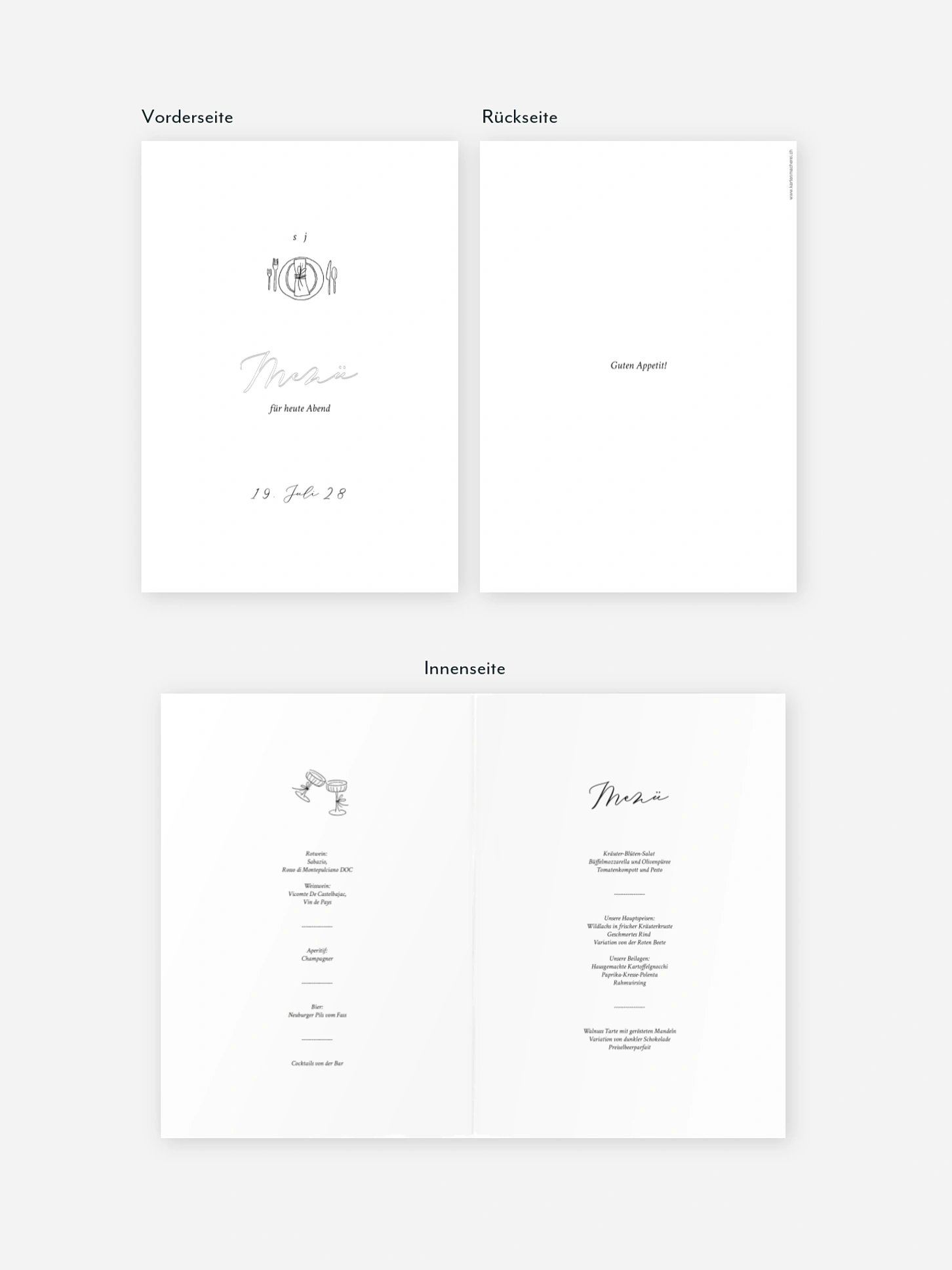 Menükarte Hochzeit Rendezvous