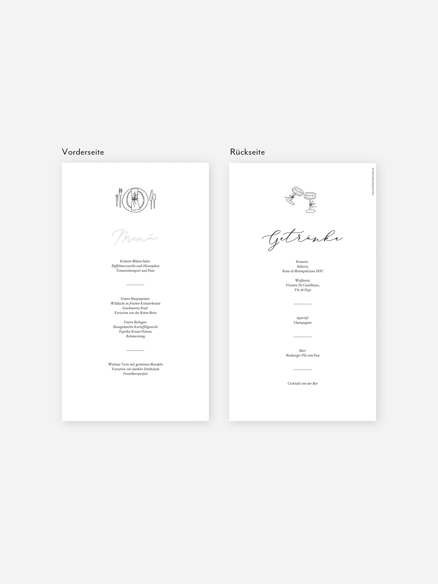 Menükarte Hochzeit Rendezvous