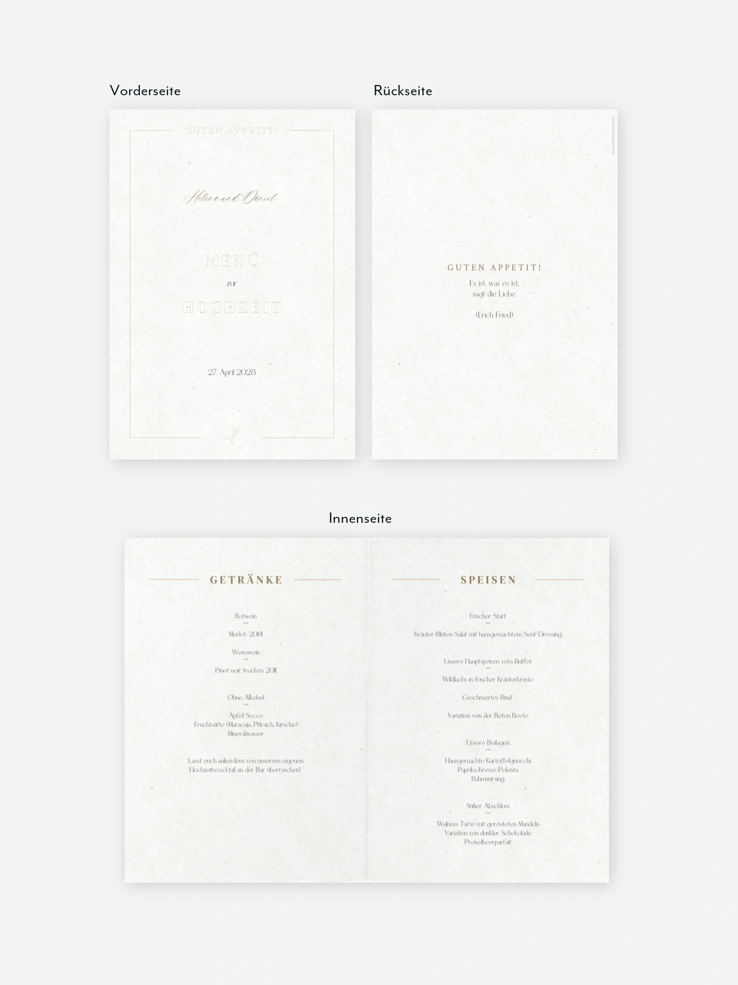 Menükarte Hochzeit Classic Elegance