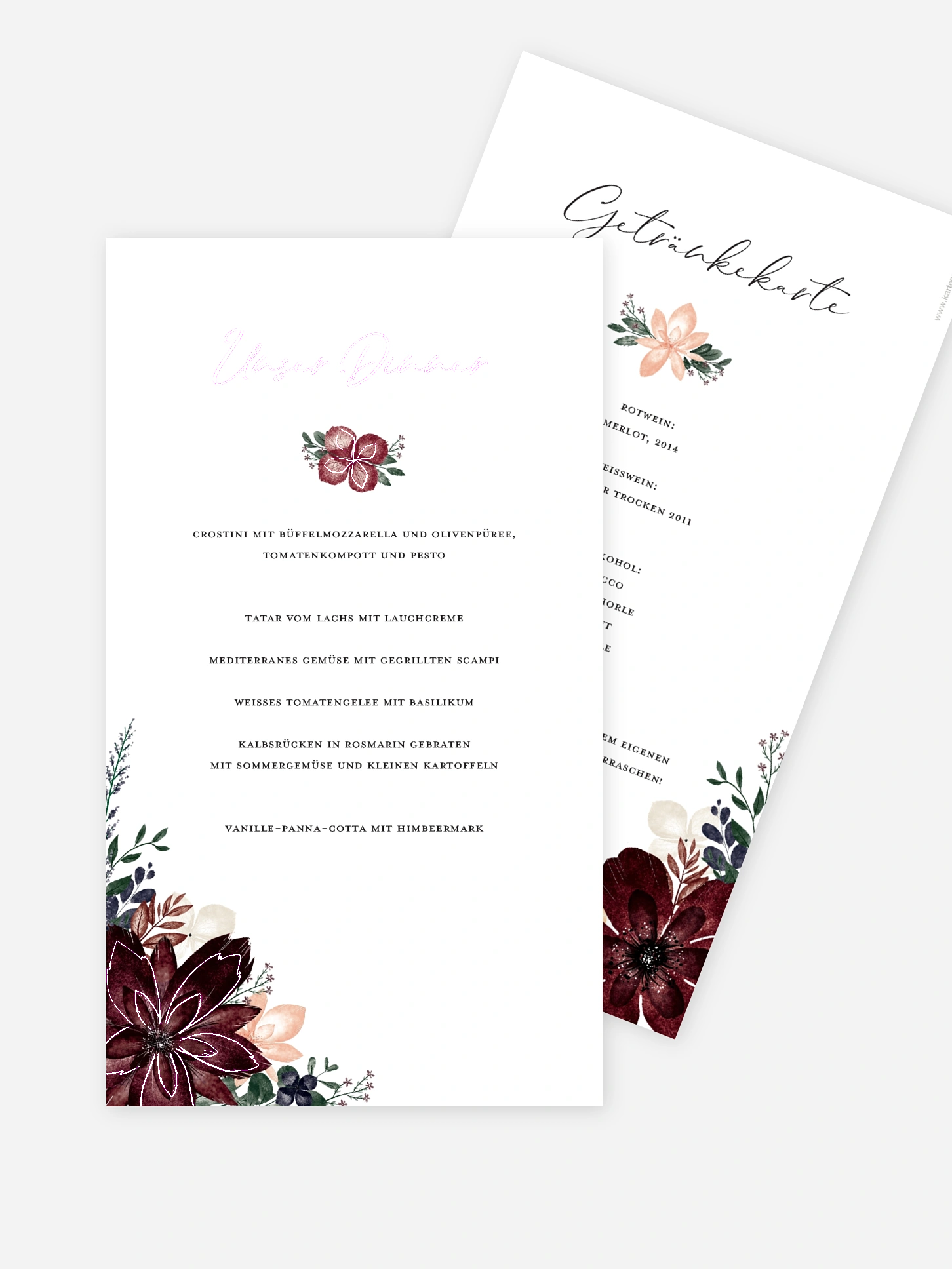 Menükarte Hochzeit Red Delight