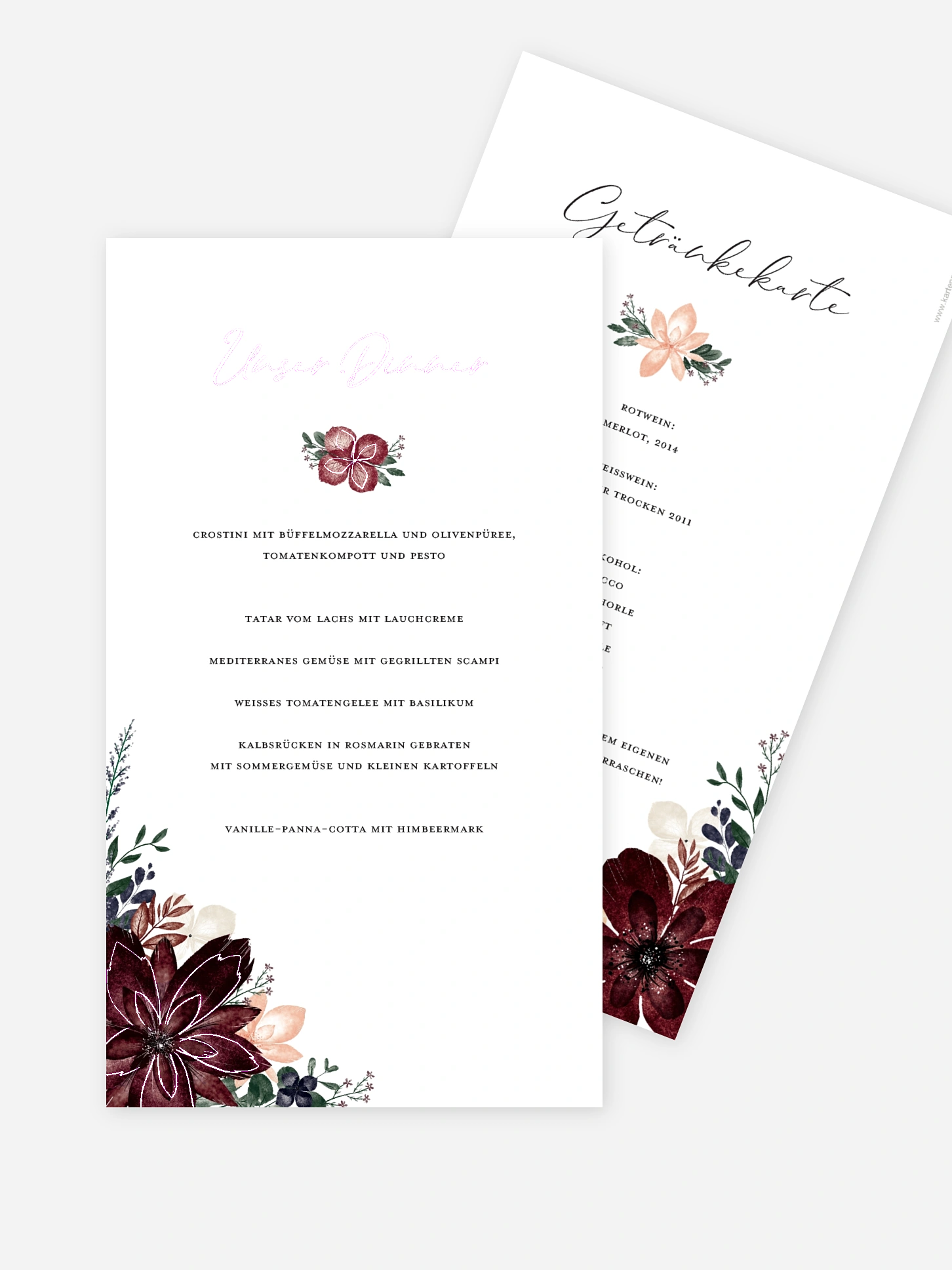 Menükarte Hochzeit Red Delight