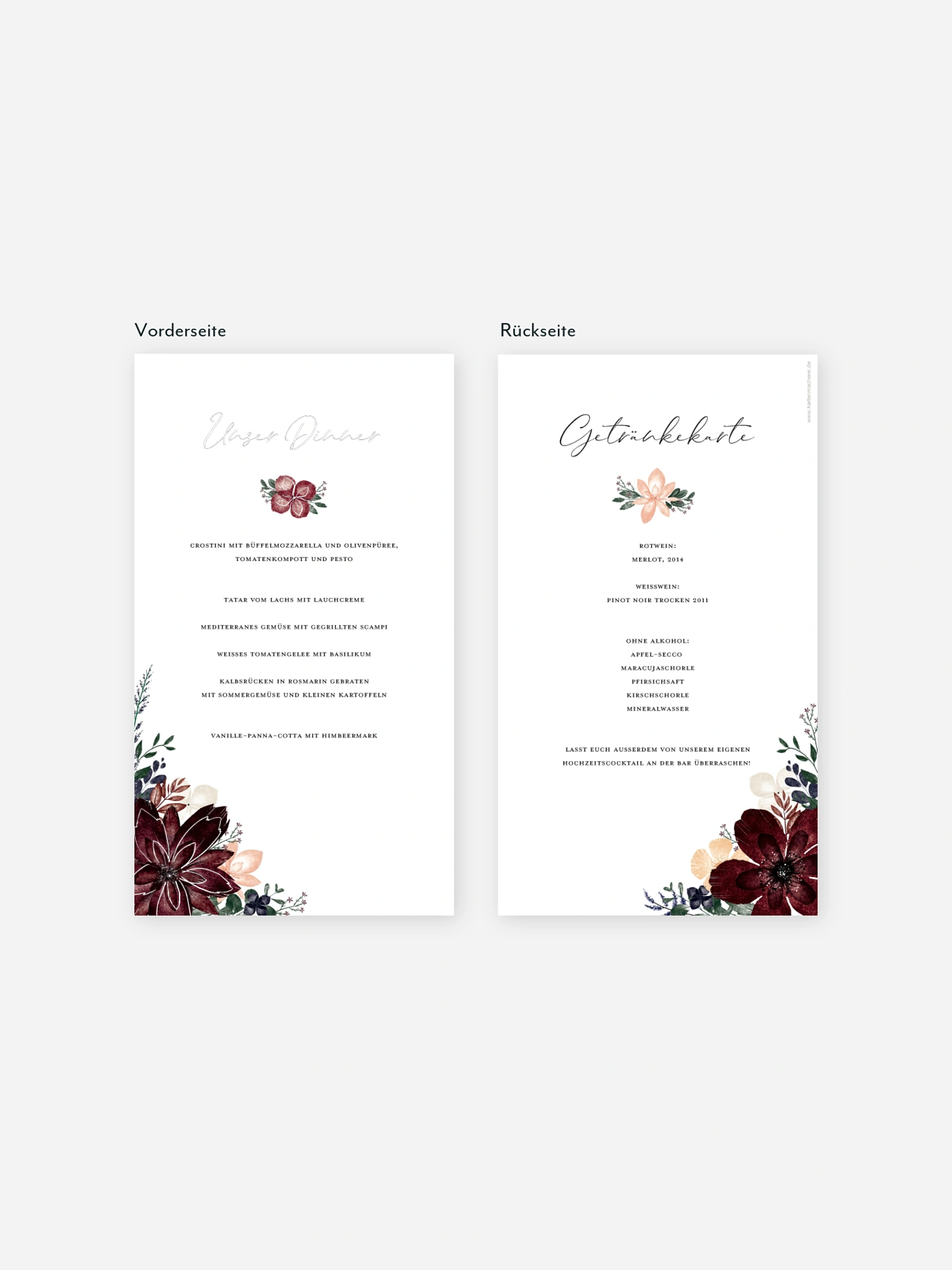 Menükarte Hochzeit Red Delight