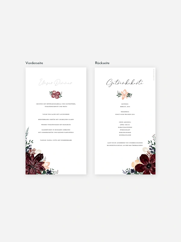 Menükarte Hochzeit Red Delight