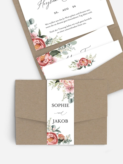 Hochzeitseinladung Peach Peony