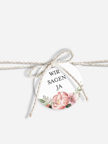 Anhänger mit Band zur Hochzeit Peach Peony