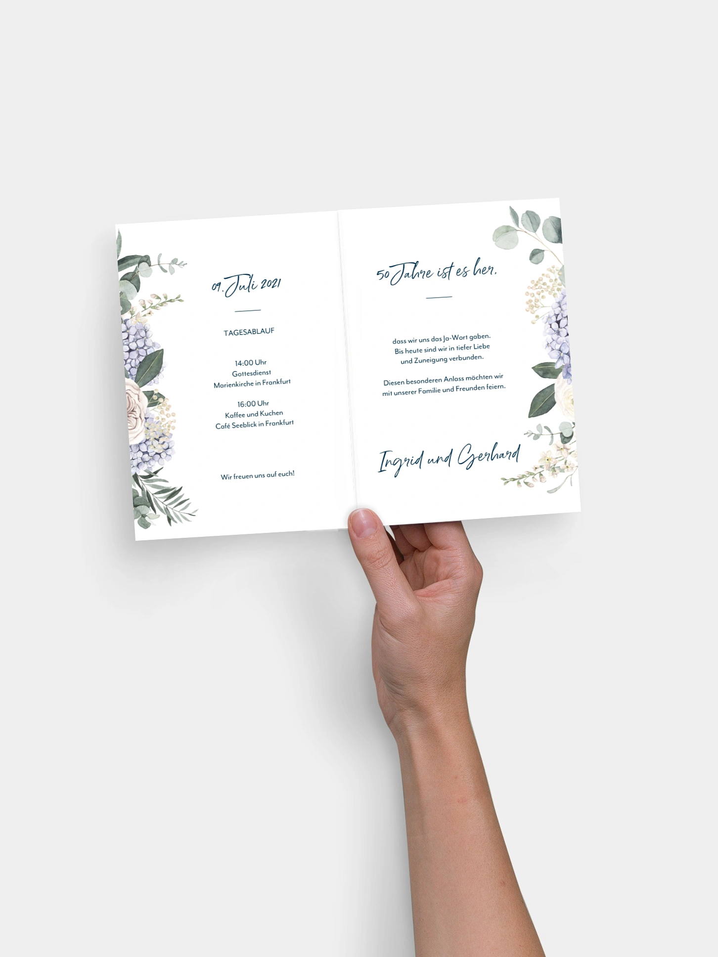 Einladung zur Goldenen Hochzeit Hortensie