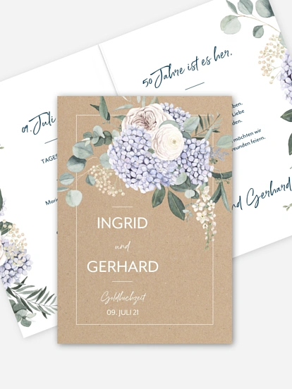 Einladung zur Goldenen Hochzeit Hortensie