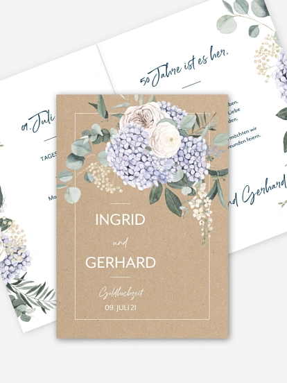 Einladung zur Goldenen Hochzeit Hortensie