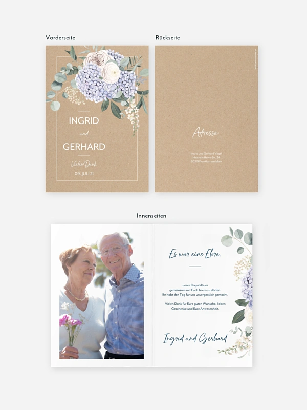 Danksagung zur Goldenen Hochzeit Hortensie