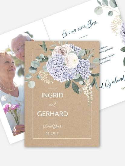Danksagung zur Goldenen Hochzeit Hortensie