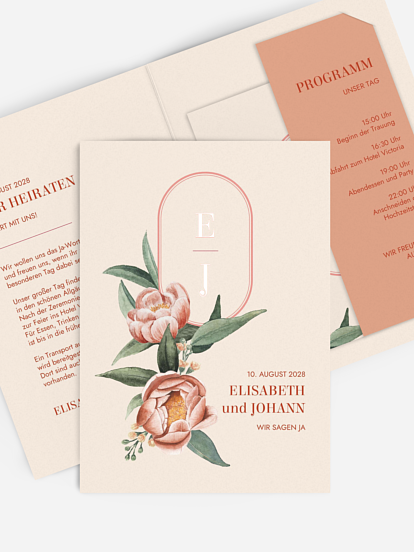 Hochzeitseinladung Vintage Peonies