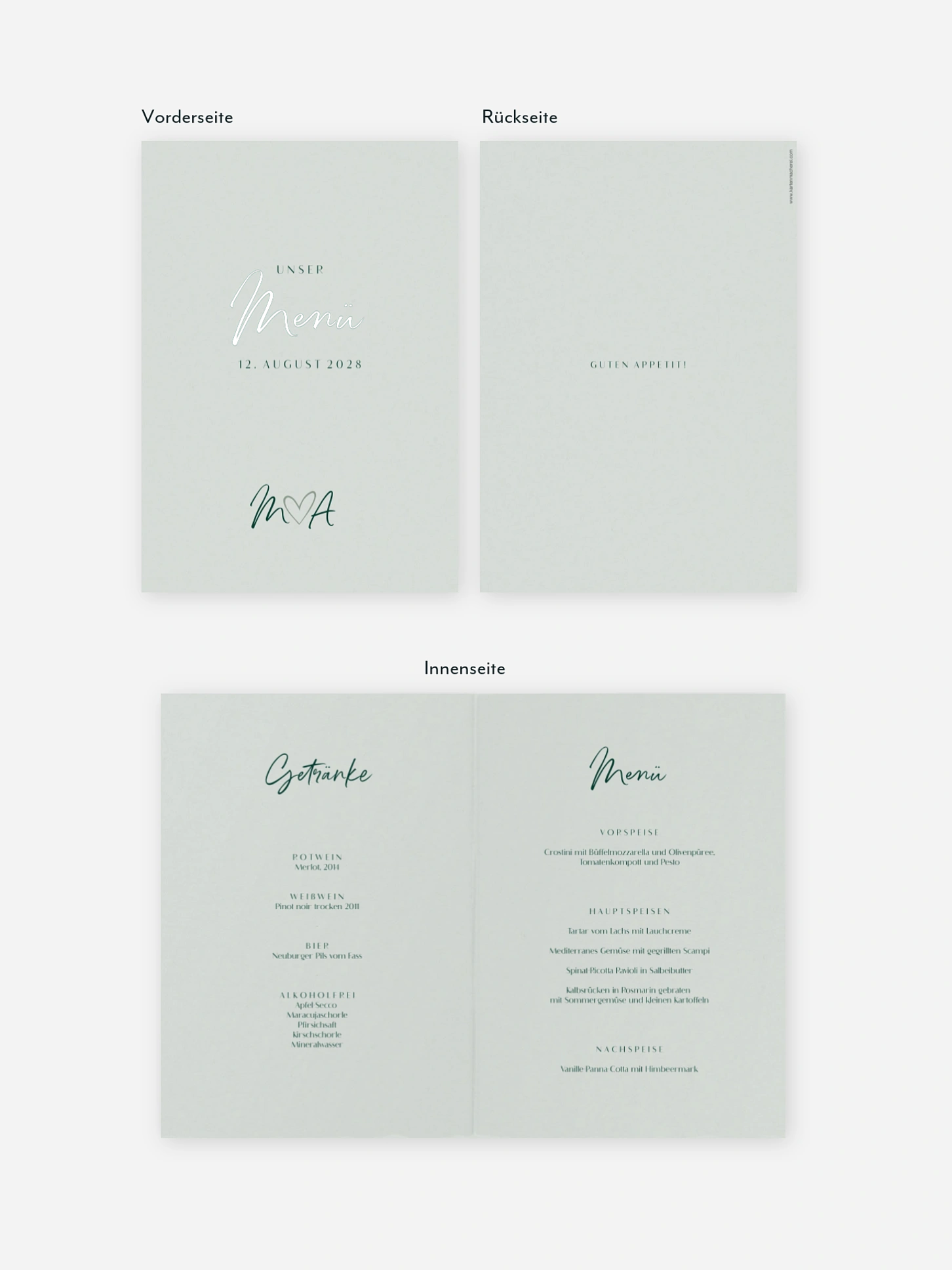 Menükarte Hochzeit Typo Grace