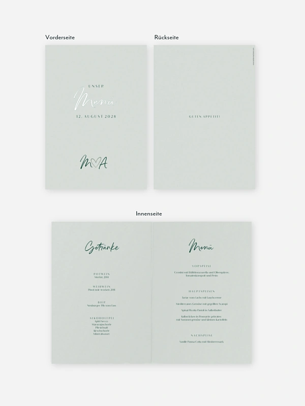 Menükarte Hochzeit Typo Grace