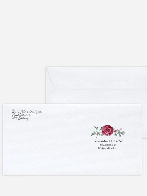 Bedruckter Briefumschlag Hochzeit Rose Bouquet