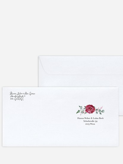 Bedruckter Briefumschlag Hochzeit Rose Bouquet