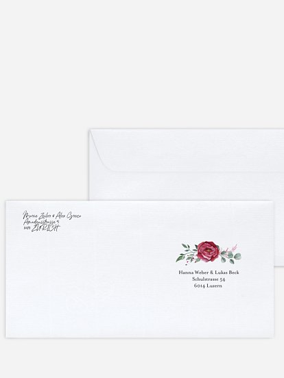 Bedruckter Briefumschlag Hochzeit Rose Bouquet