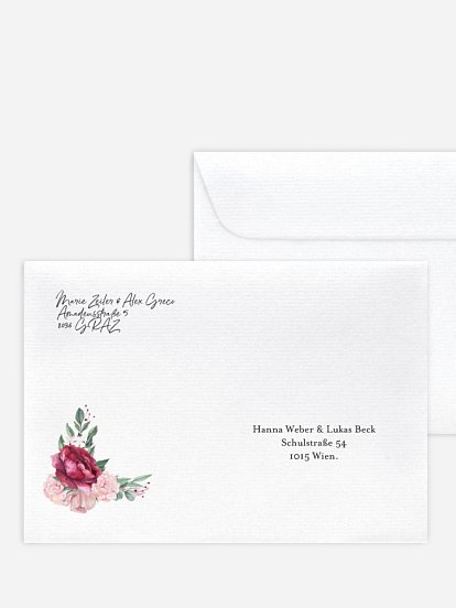 Bedruckter Briefumschlag Hochzeit Rose Bouquet