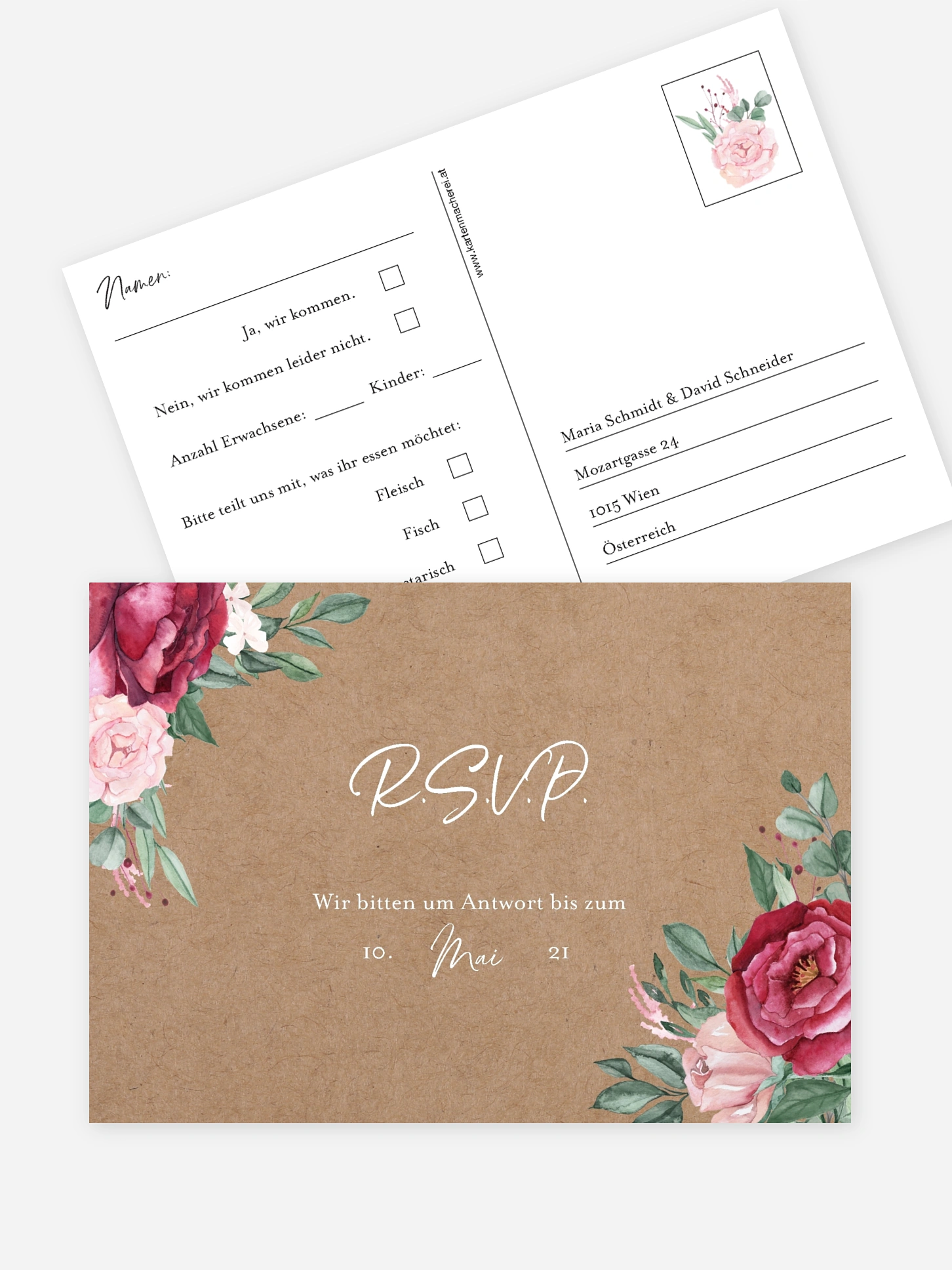 Antwortkarte Hochzeit Rose Bouquet
