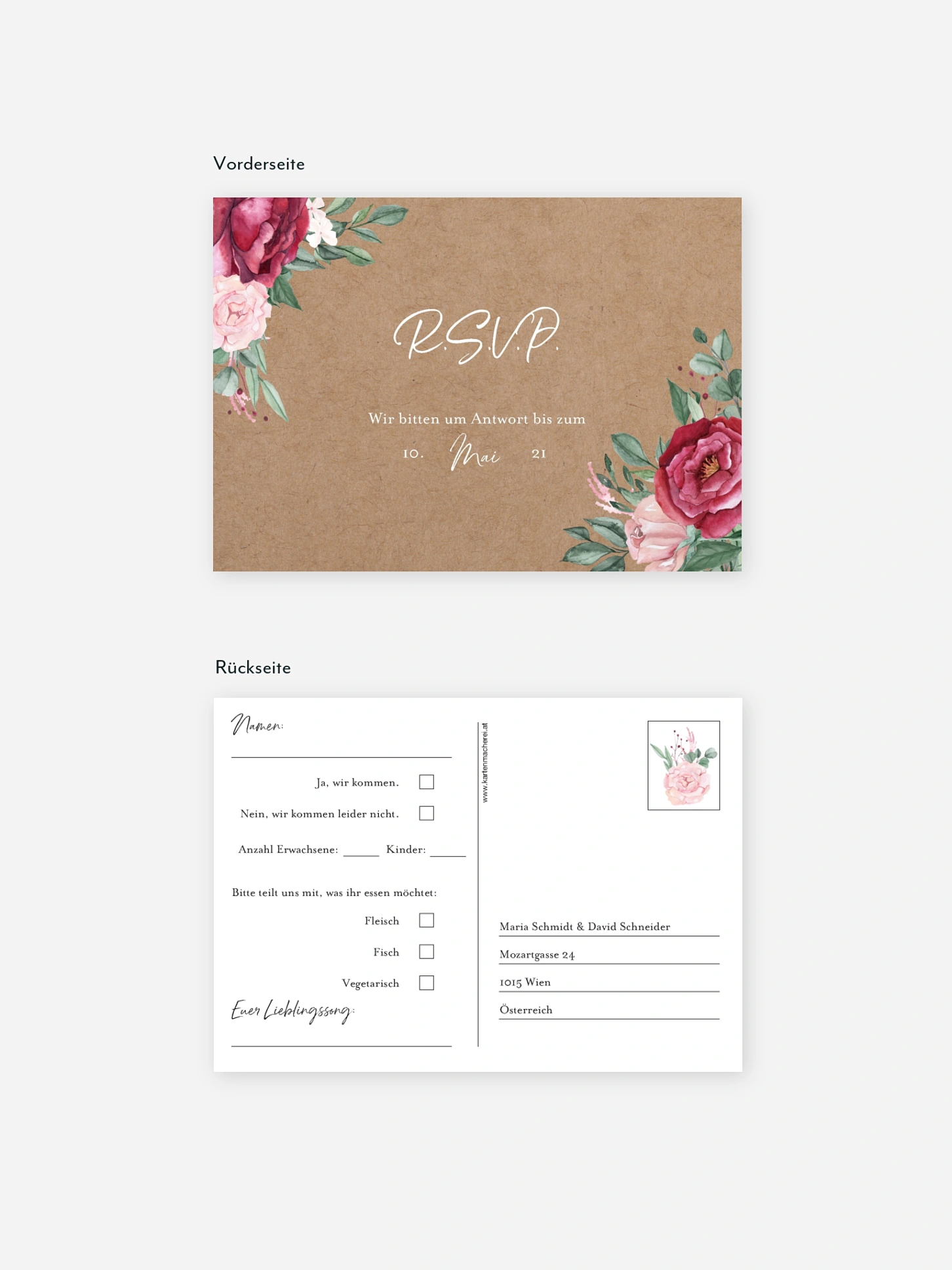 Antwortkarte Hochzeit Rose Bouquet