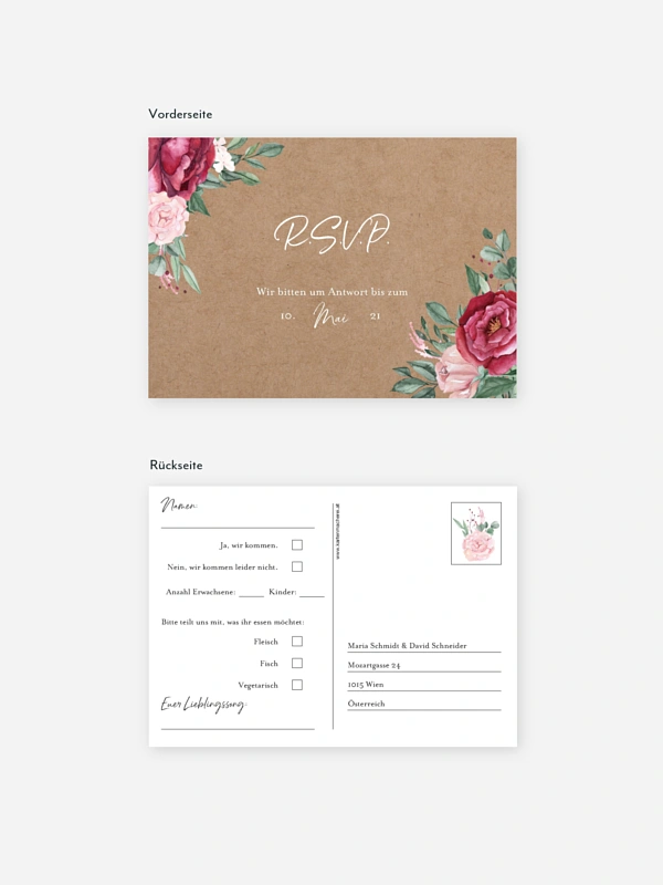 Antwortkarte Hochzeit Rose Bouquet