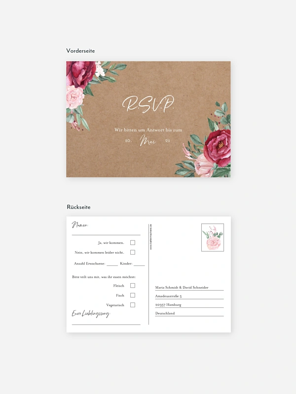 Antwortkarte Hochzeit Rose Bouquet