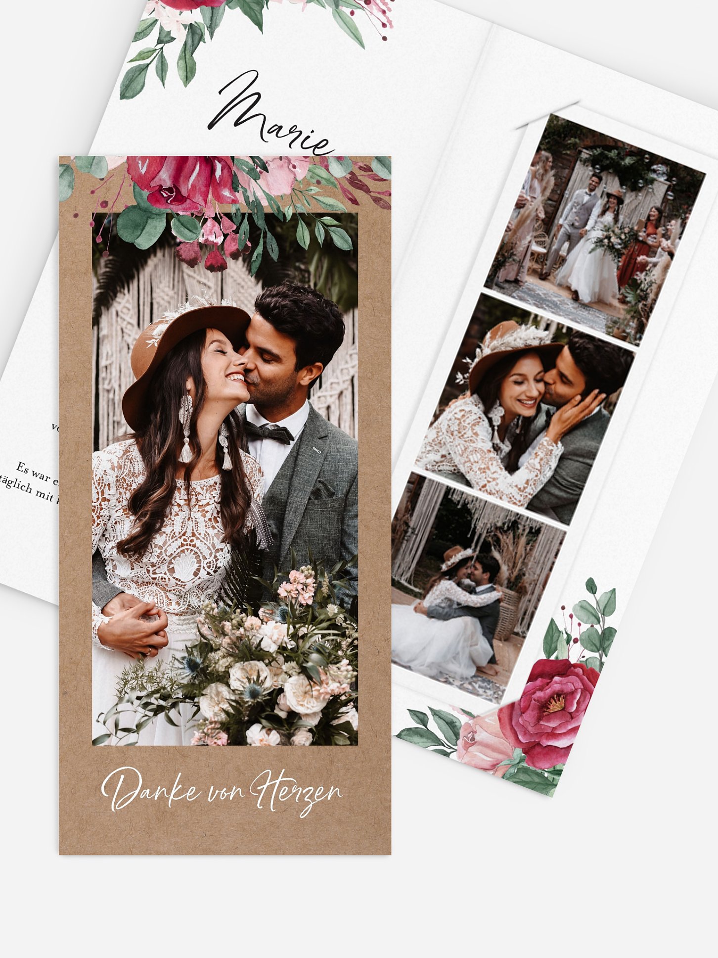 Dankeskarte Hochzeit Rose Bouquet
