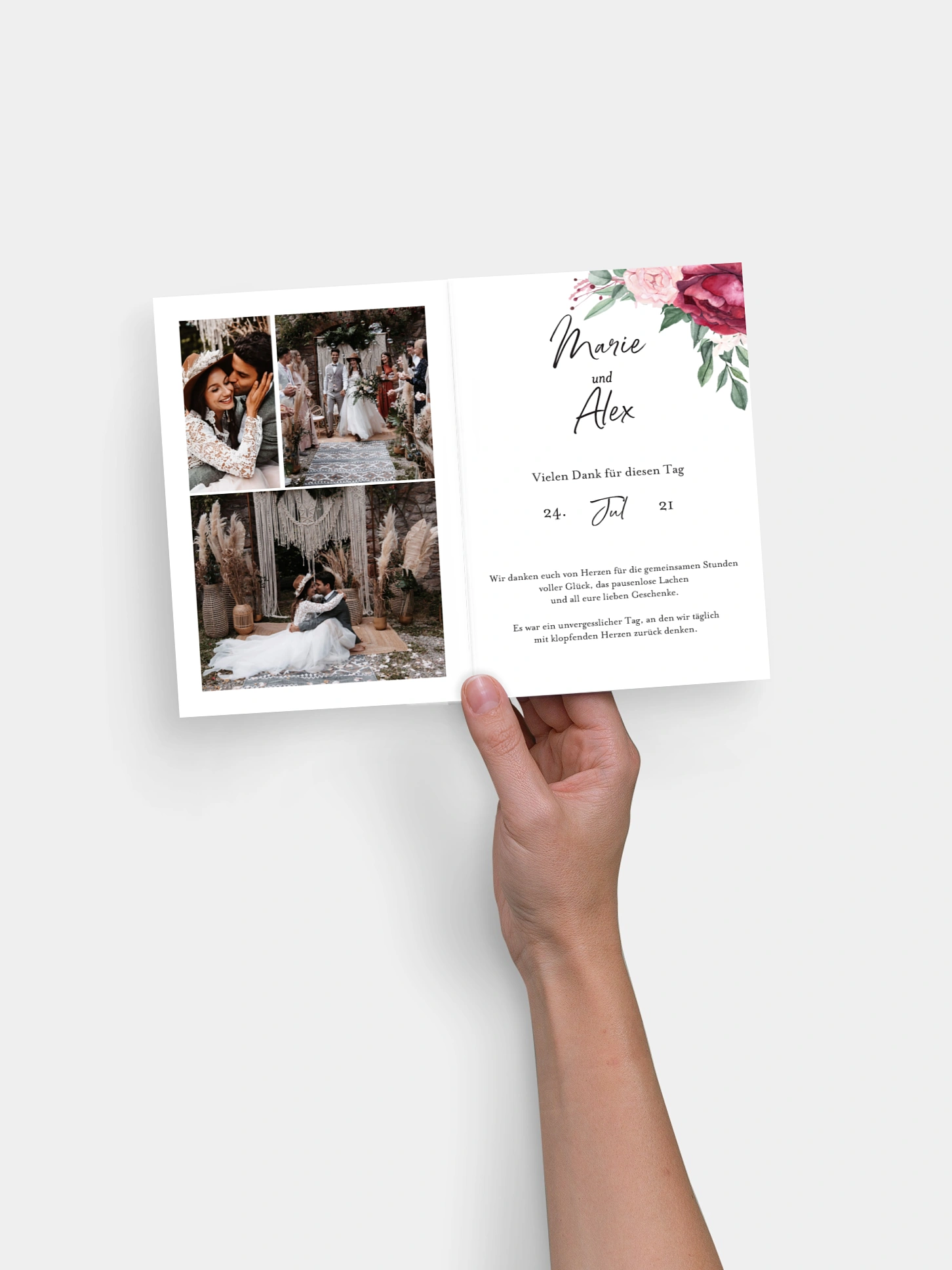 Dankeskarte Hochzeit Rose Bouquet