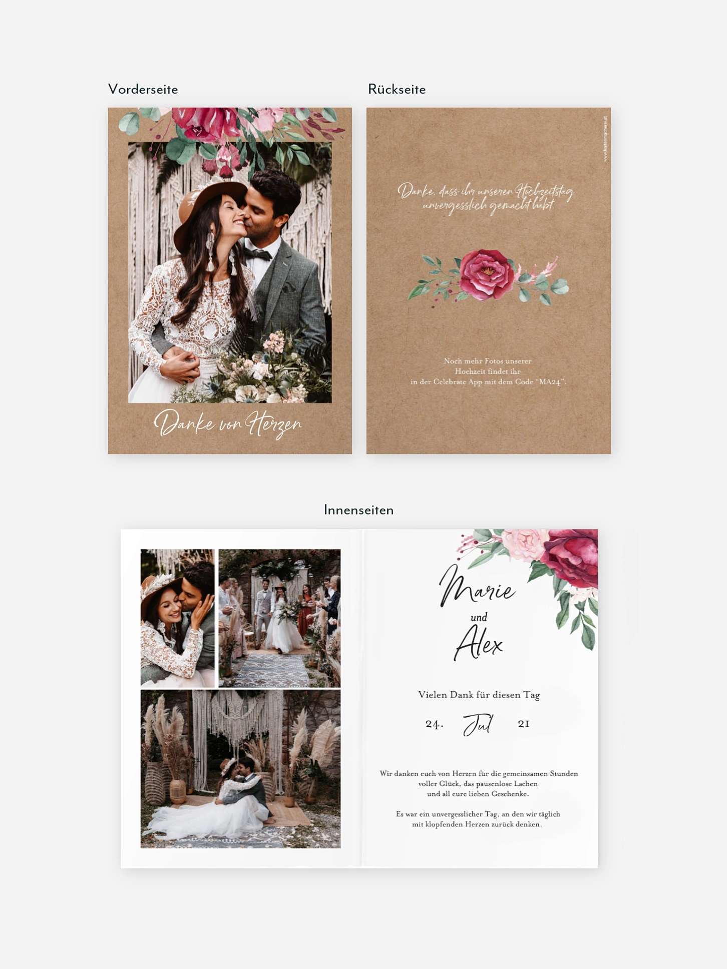 Dankeskarte Hochzeit Rose Bouquet