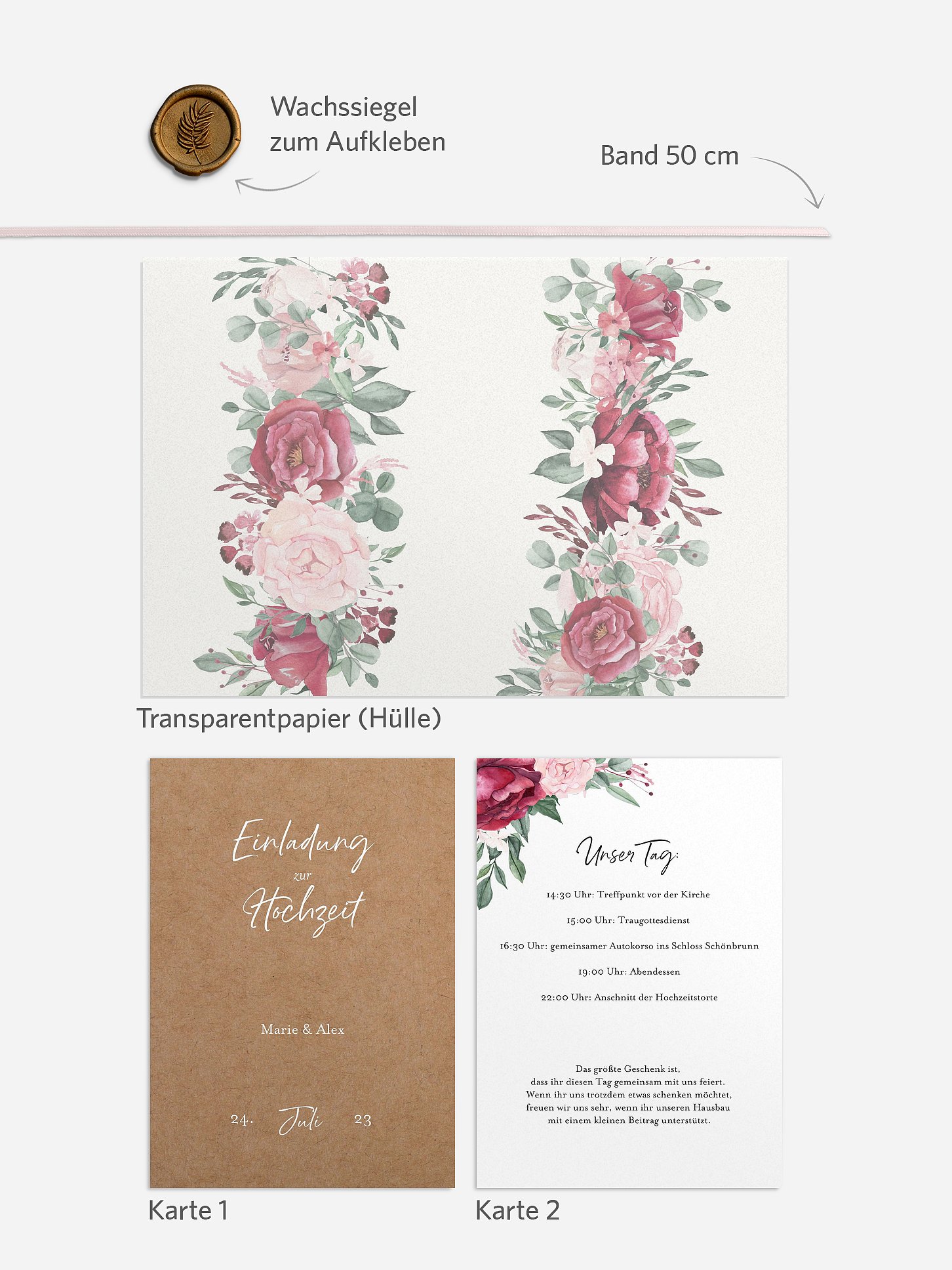 Hochzeitseinladung Rose Bouquet
