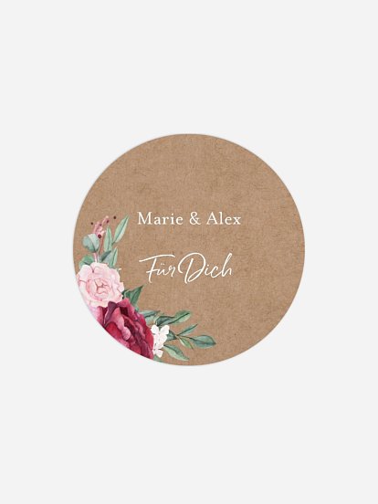 Geschenkaufkleber Hochzeit Rose Bouquet