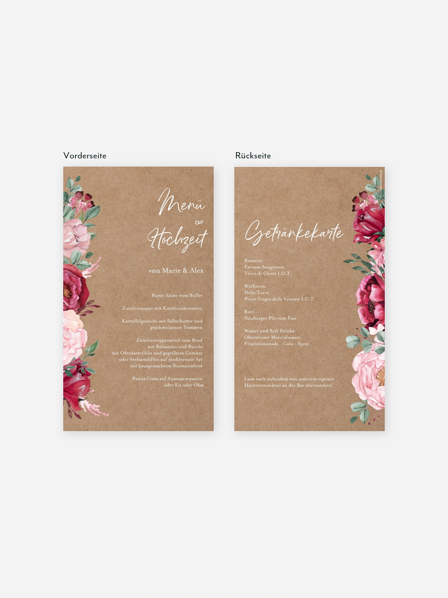 Menükarte Hochzeit Rose Bouquet