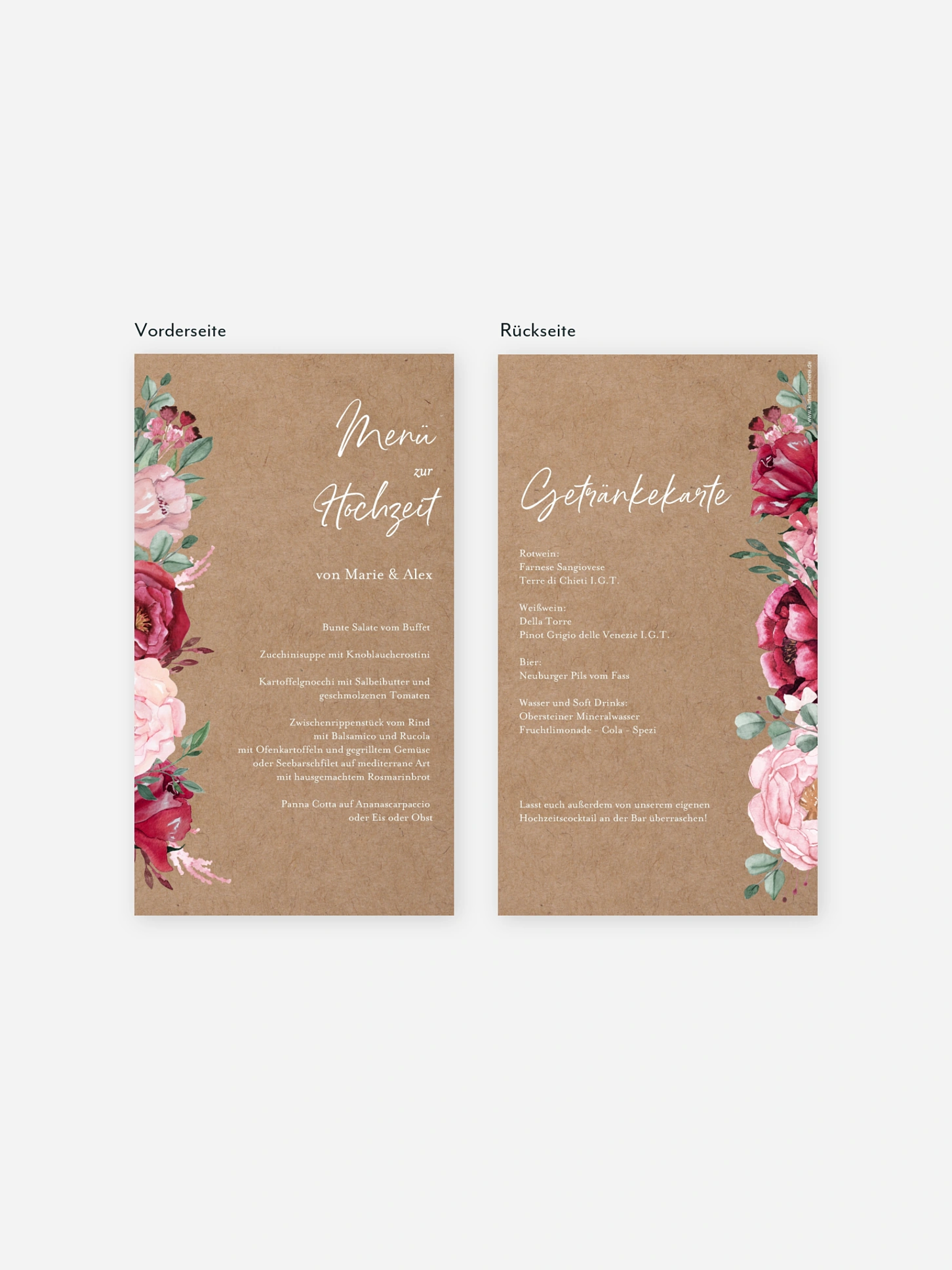 Menükarte Hochzeit Rose Bouquet