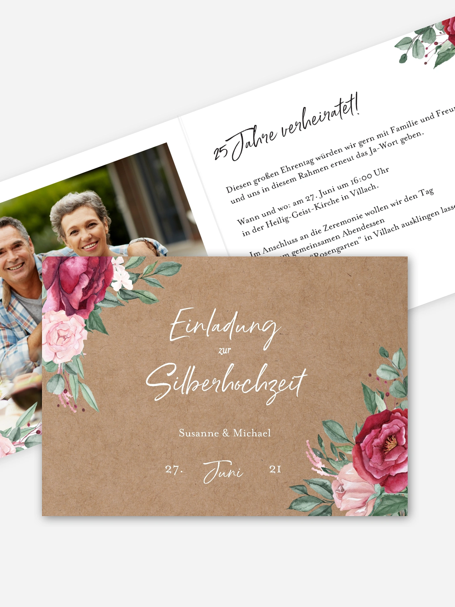 Einladung zur Silberhochzeit Rose Bouquet
