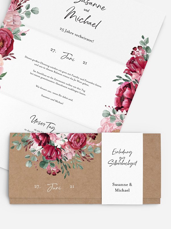 Einladung zur Silberhochzeit Rose Bouquet