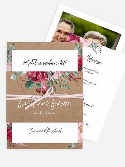 Einladung zur Silberhochzeit Rose Bouquet