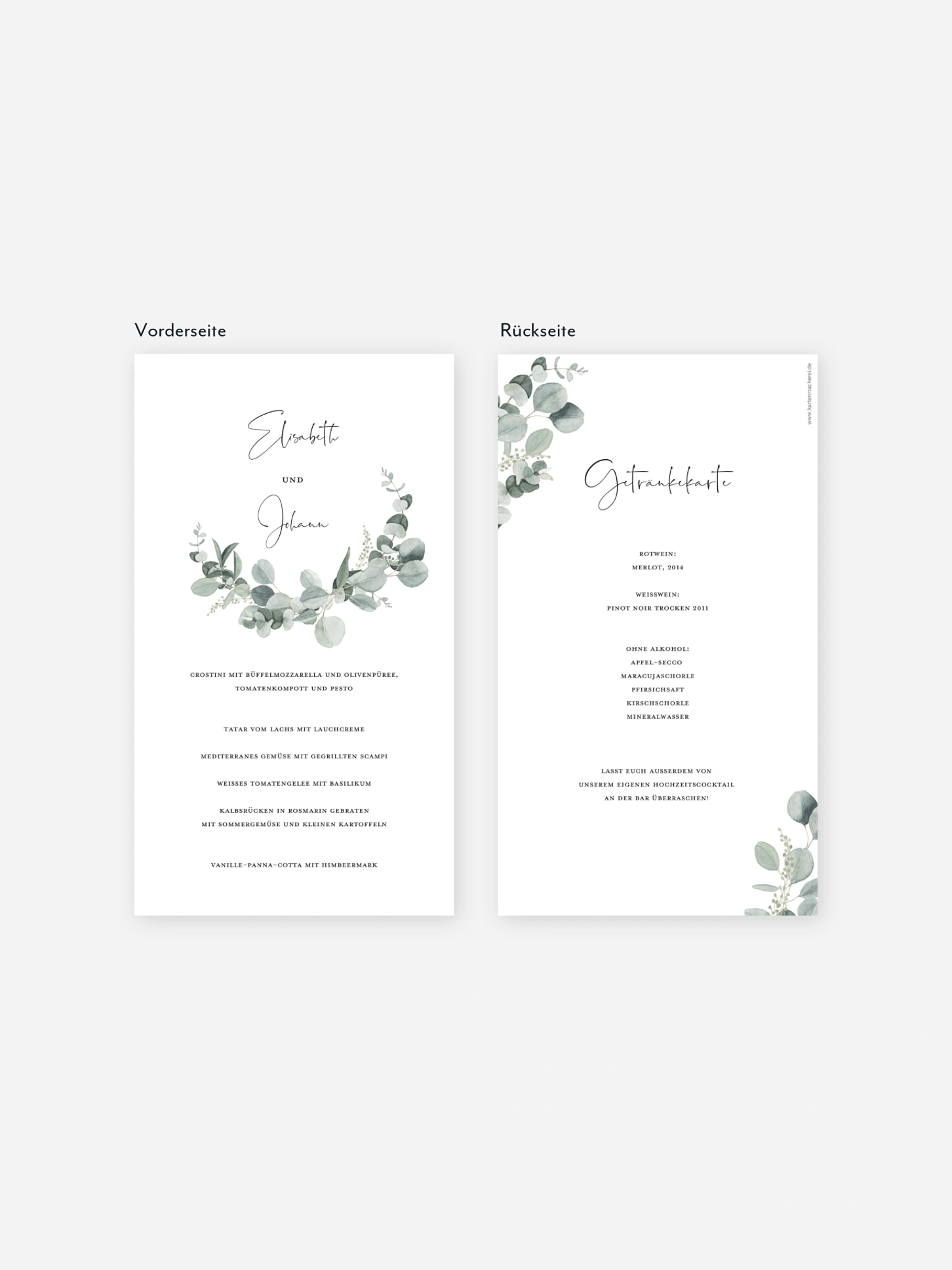Menükarte Hochzeit Eucalyptus Love