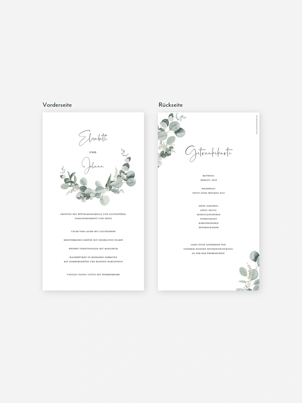 Menükarte Hochzeit Eucalyptus Love